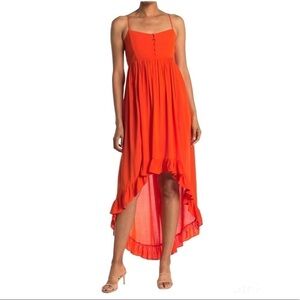 BB DAKOTA By Steve Madden Ruffle High/low Hem Sleeveless Dress In Bright Orange
